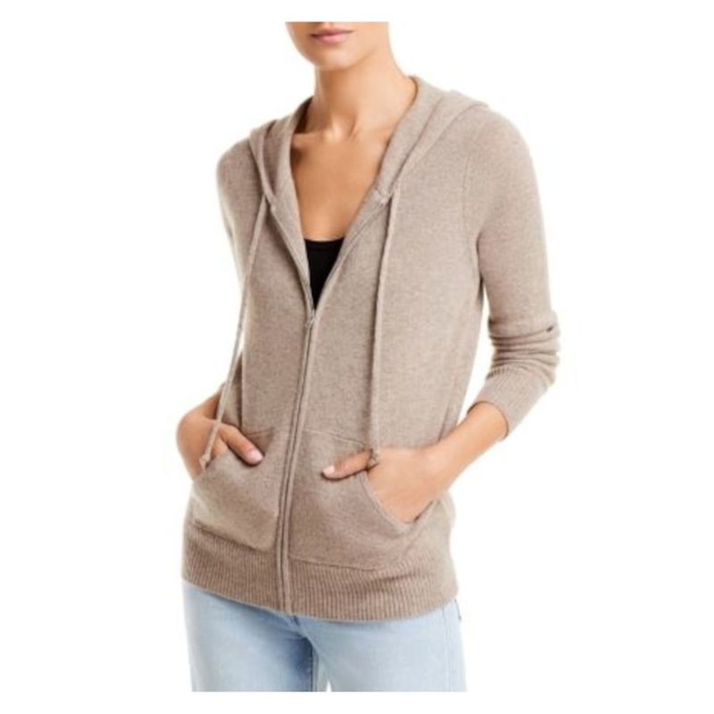 Designer Brand Womens Beige Cuffs And Hem Long Sleeve Crew Neck Hoodie Sweater L